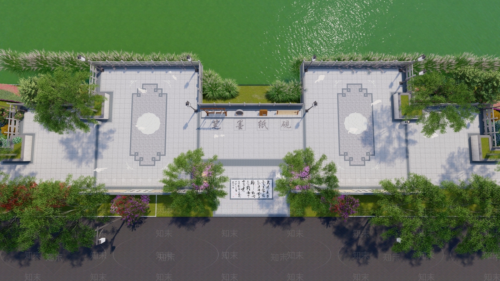 新中式中式滨水景观SU模型下载【ID:1191092925】