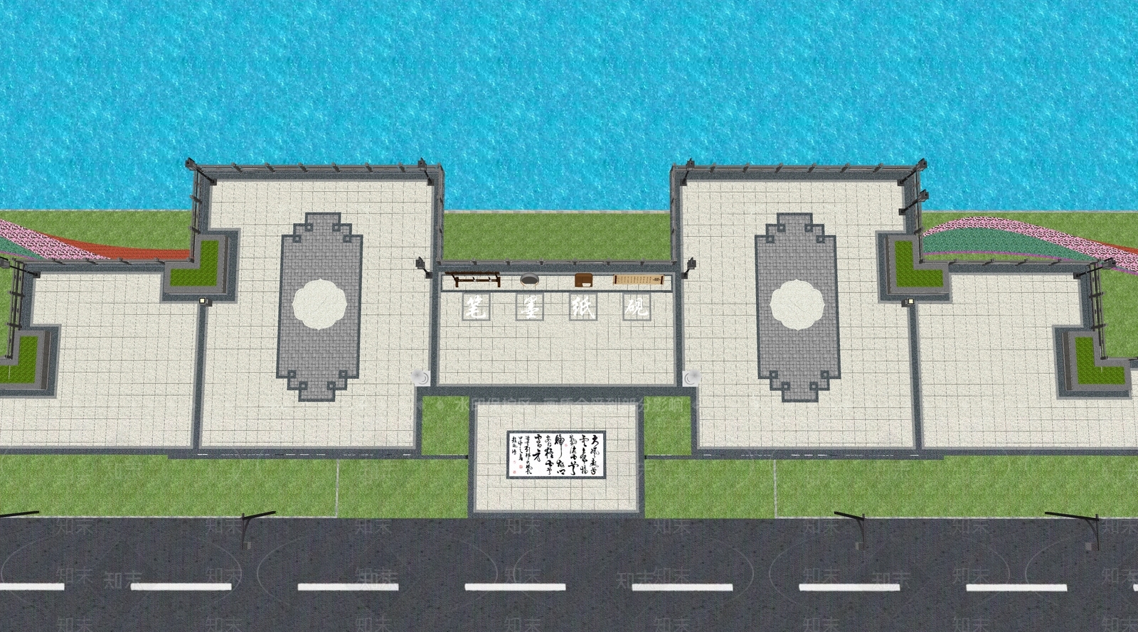 新中式中式滨水景观SU模型下载【ID:1191092925】