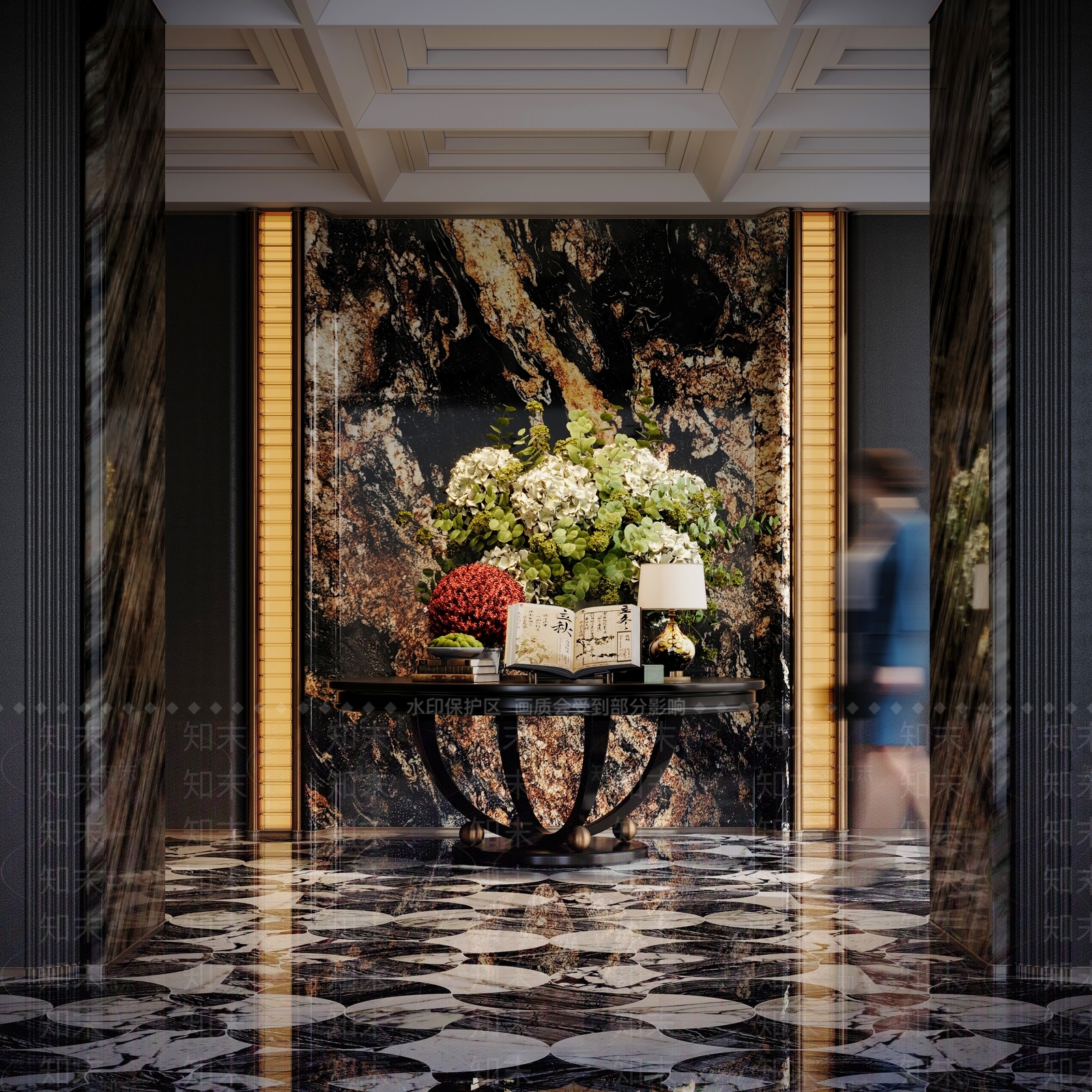 现代复古酒店大堂SU模型下载【ID:1191096082】