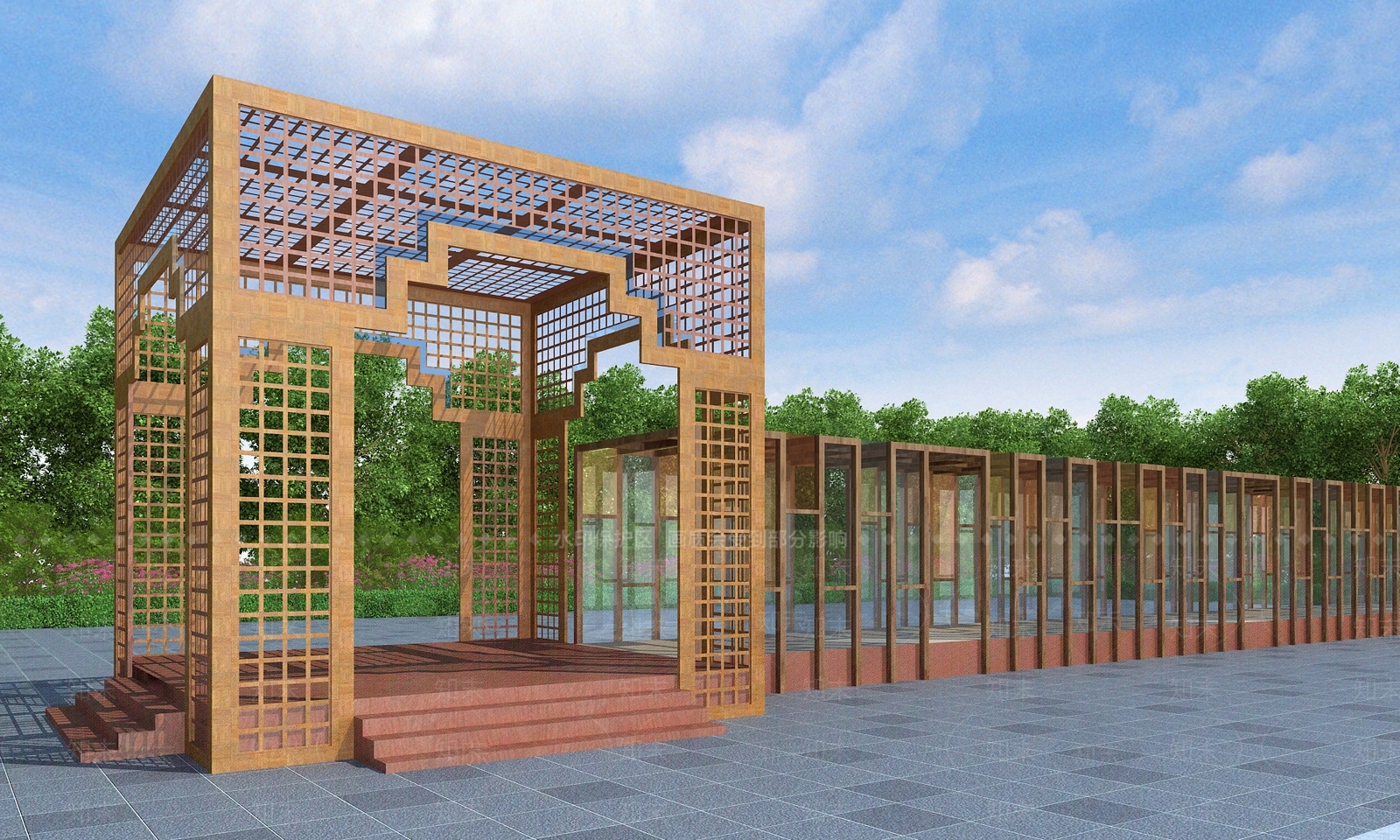 新中式欧式廊架3D模型下载【ID:1191099655】