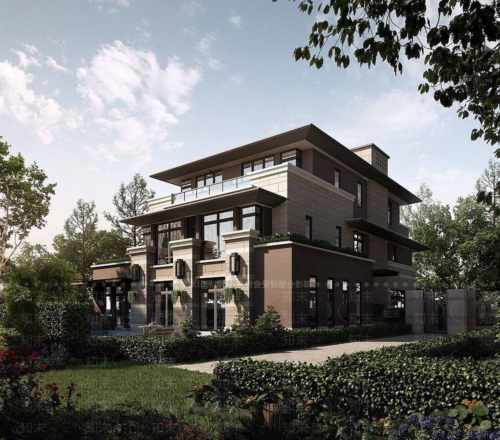 现代室外小区楼盘别墅3D模型下载【ID:1191102460】