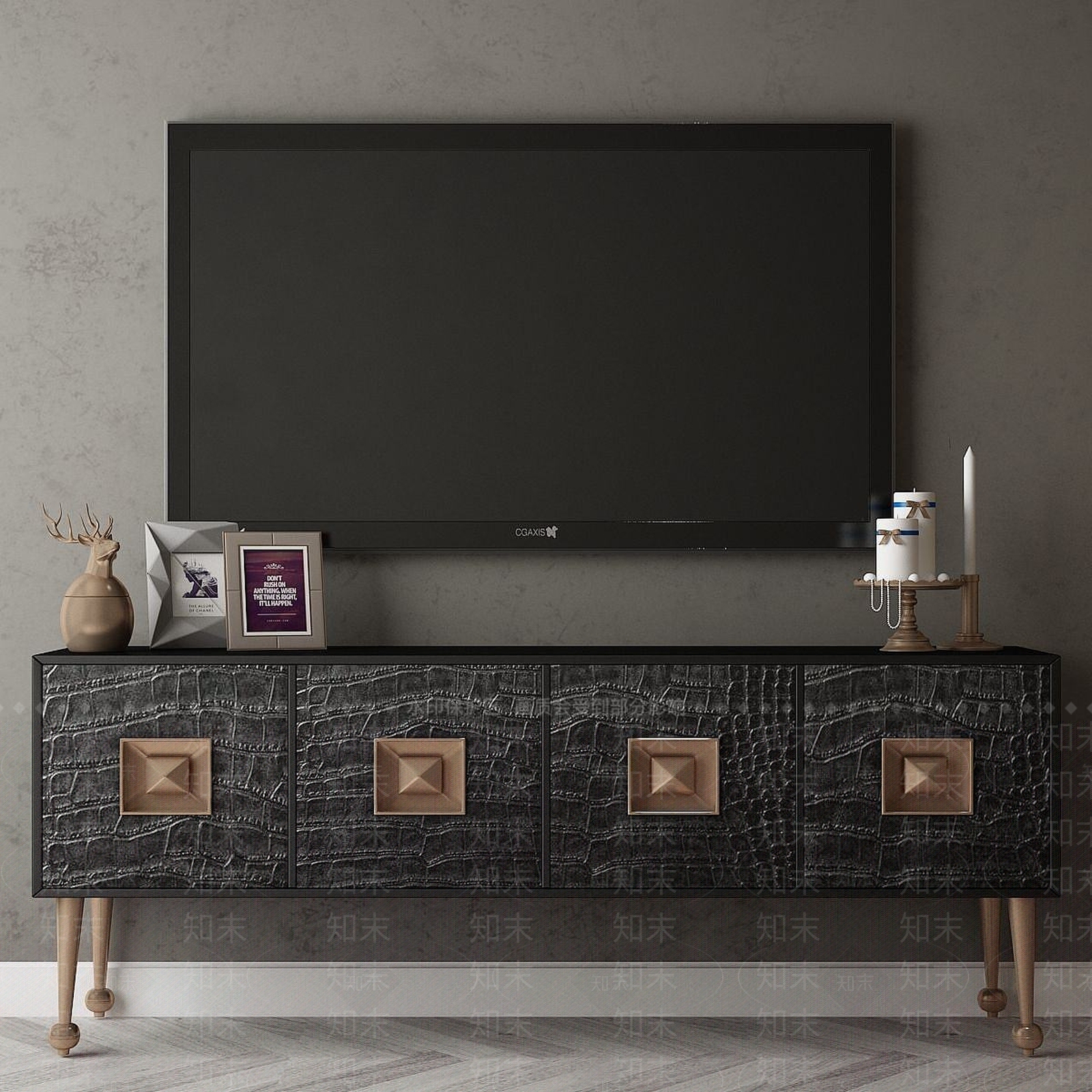 现代电视柜及背景墙3D模型下载【ID:1191106581】