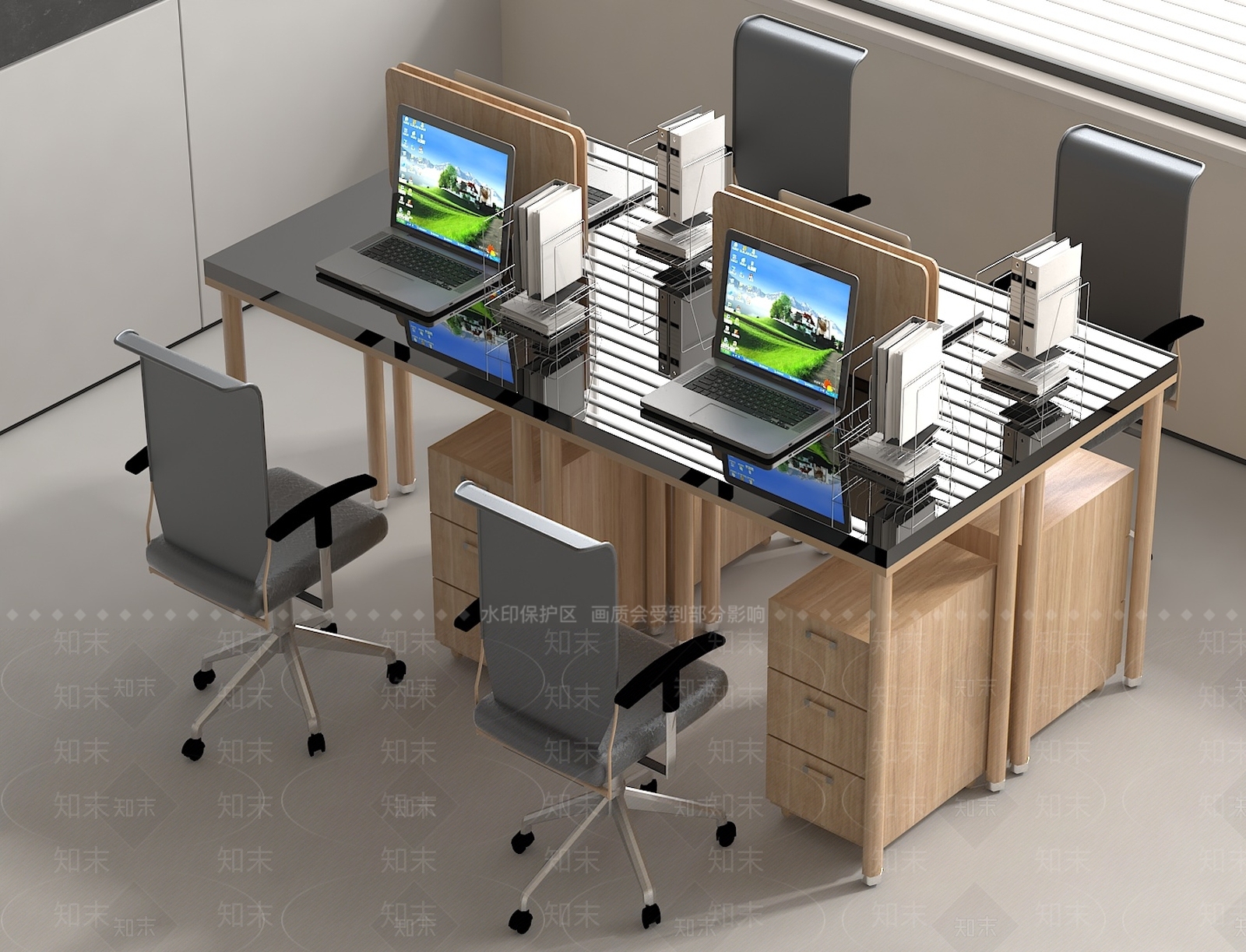 现代中式办公桌椅3D模型下载【ID:1191114263】