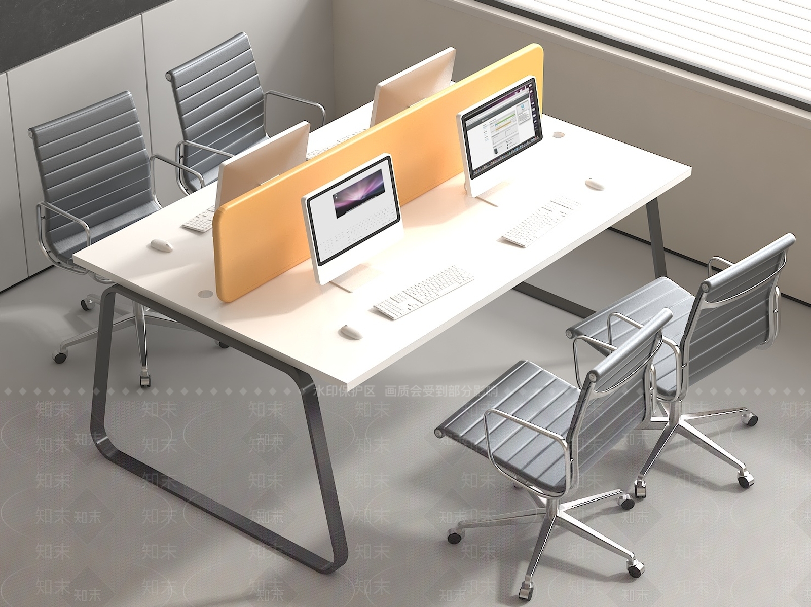 现代中式办公桌椅3D模型下载【ID:1191114515】