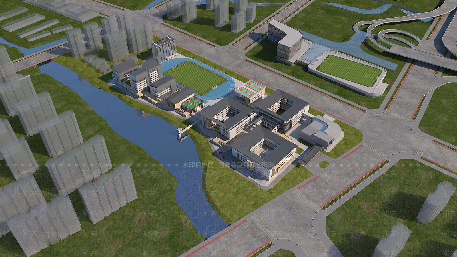 新中式学校外观3D模型下载【ID:1191115381】