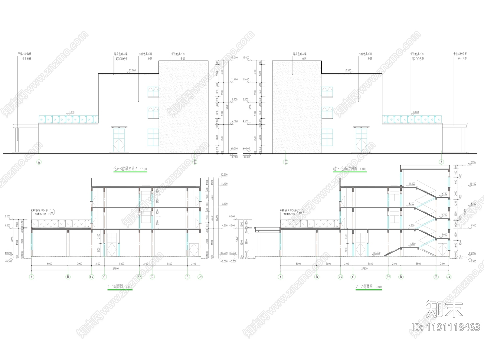 现代办公楼建筑cad施工图下载【ID:1191118463】