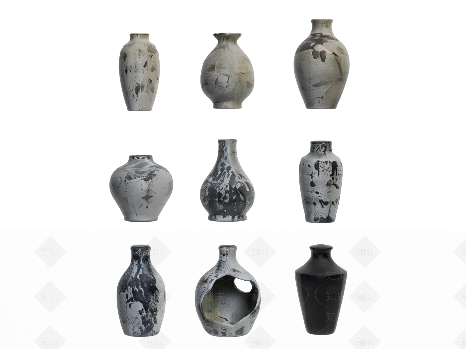 侘寂日式摆件组合3D模型下载【ID:1191119626】