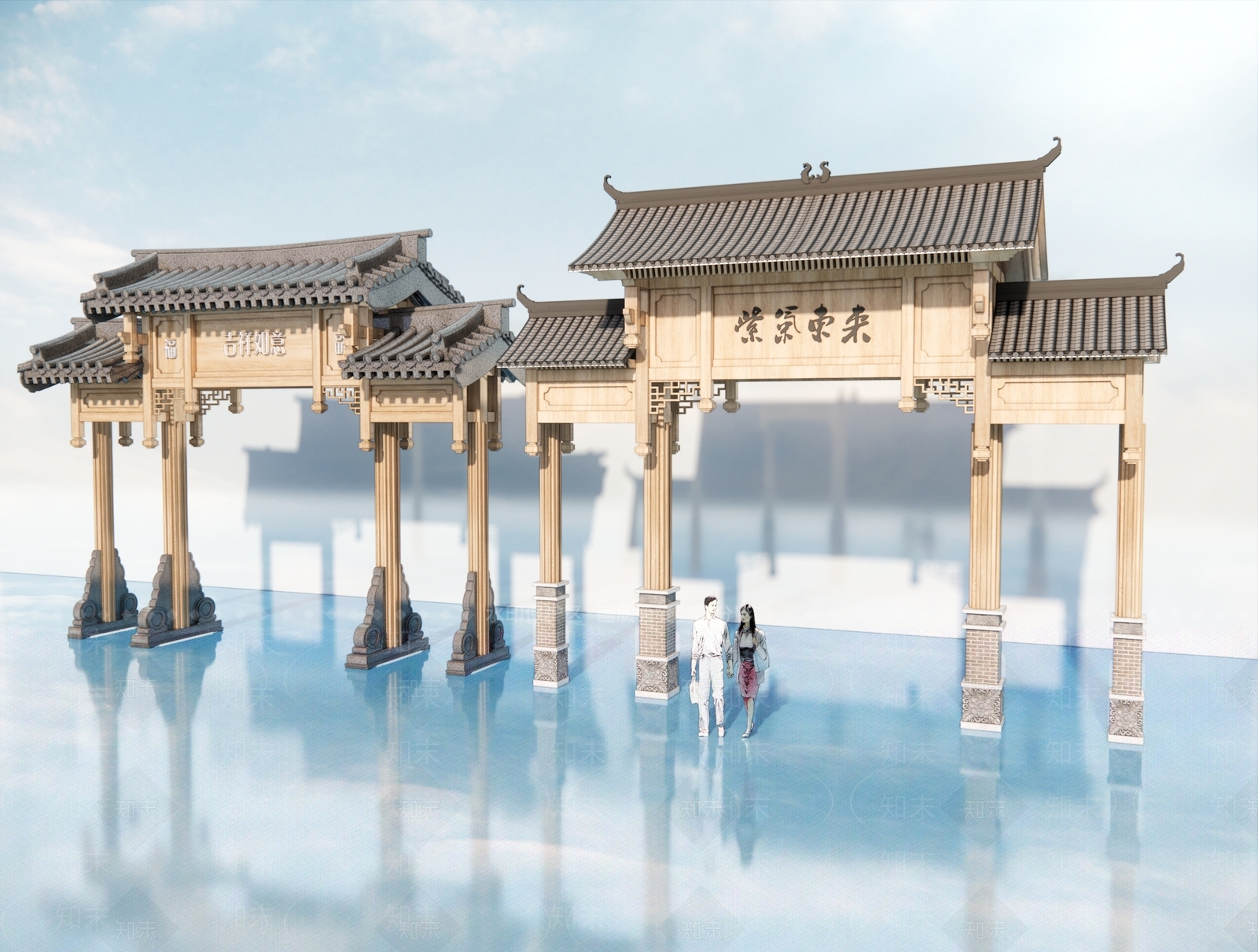 新中式中式牌楼牌坊3D模型下载【ID:1191121221】