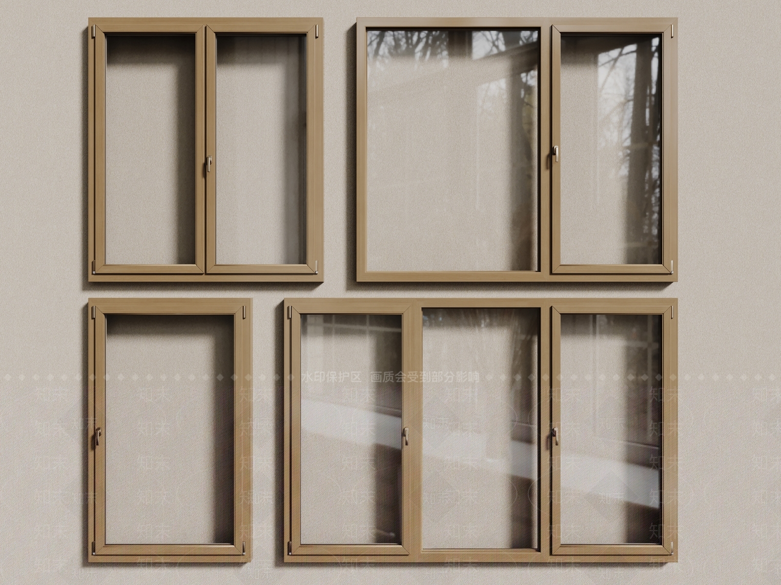 现代原木平开窗SU模型下载【ID:1191126574】