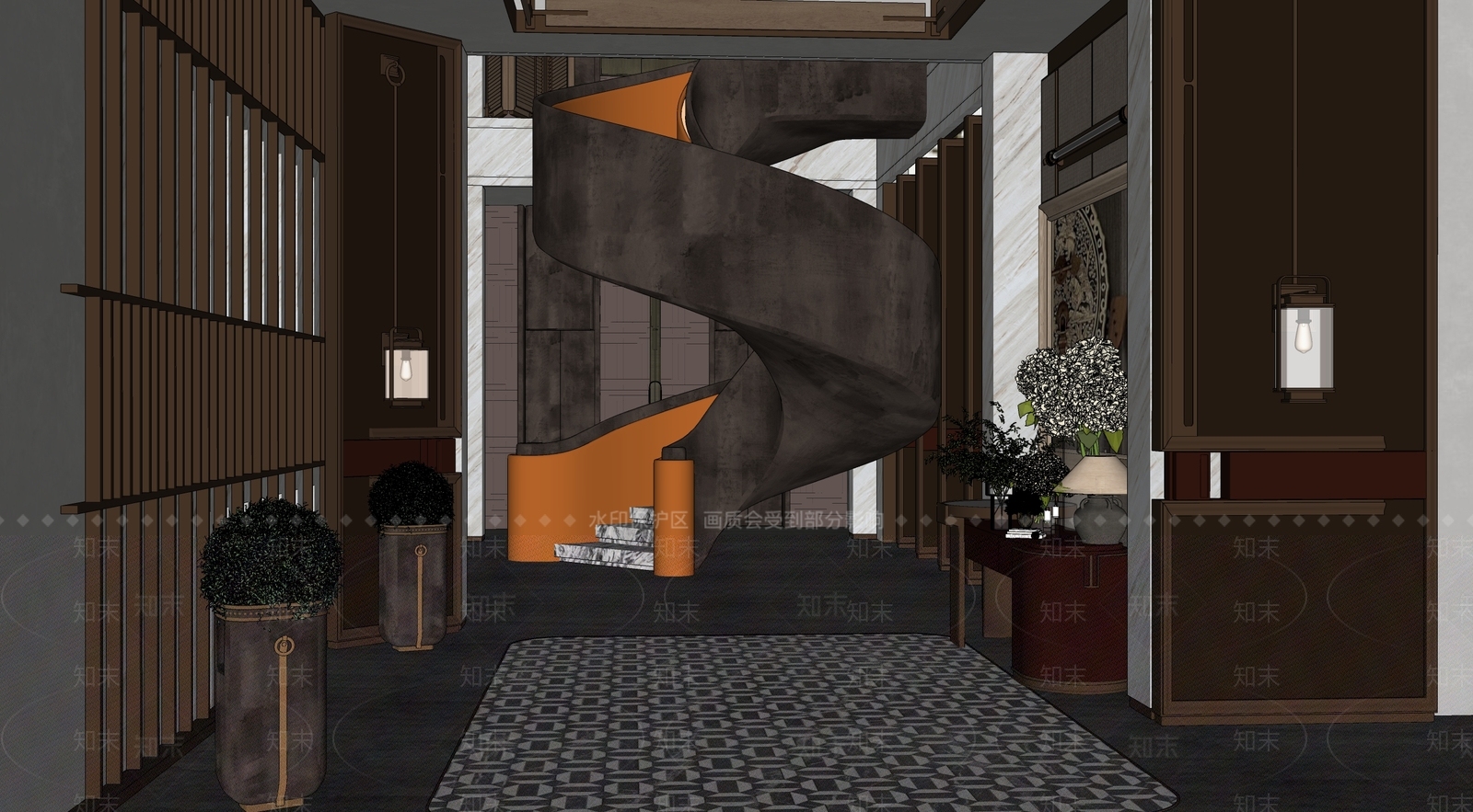现代轻奢酒店大堂SU模型下载【ID:1191126986】