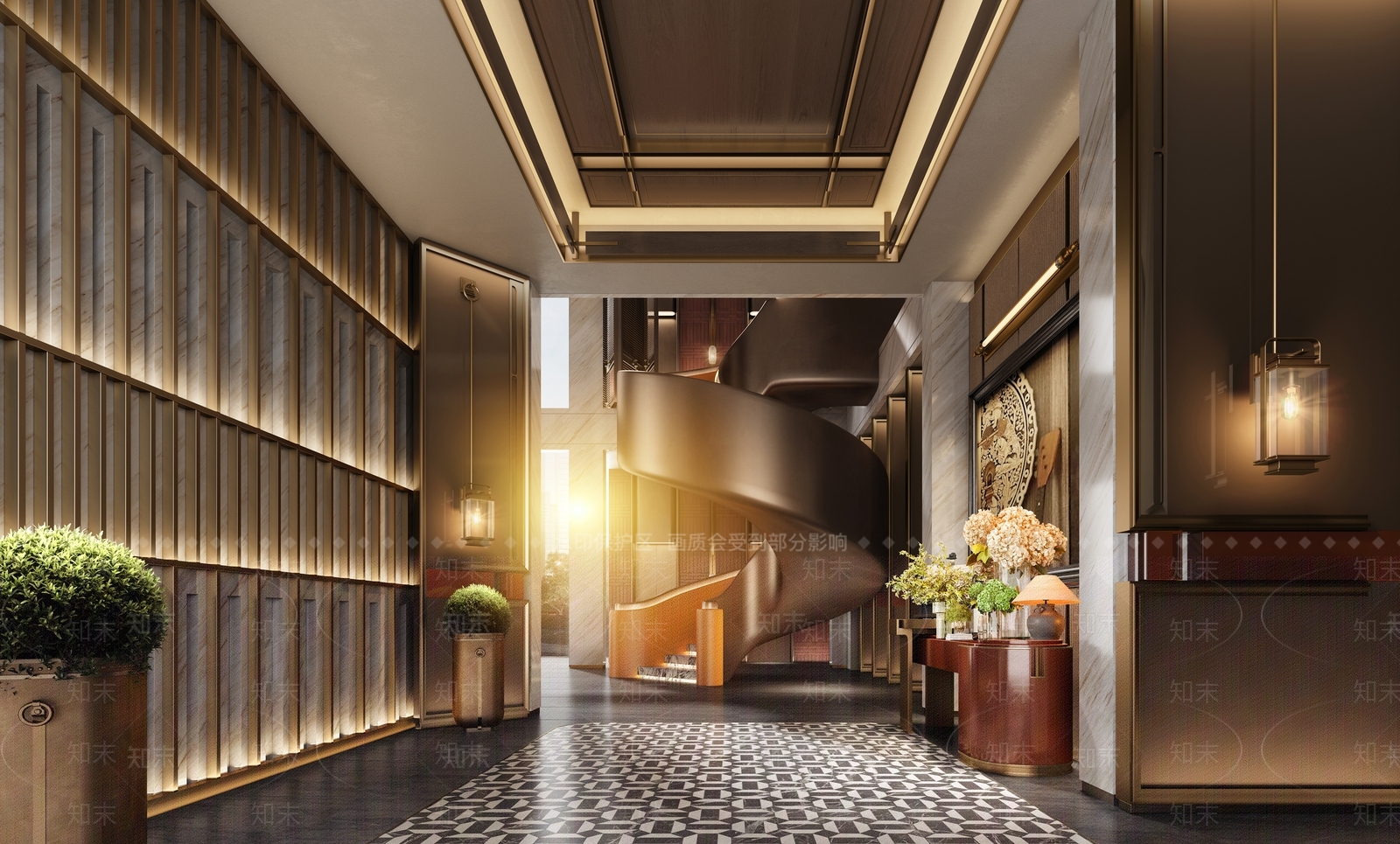 现代轻奢酒店大堂SU模型下载【ID:1191126986】