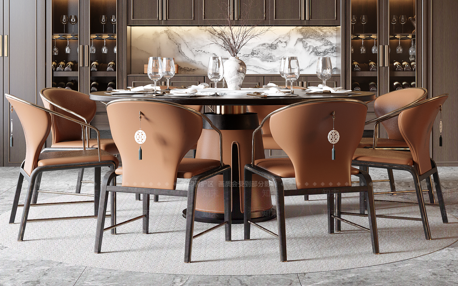 新中式中式餐桌椅SU模型下载【ID:1191149104】