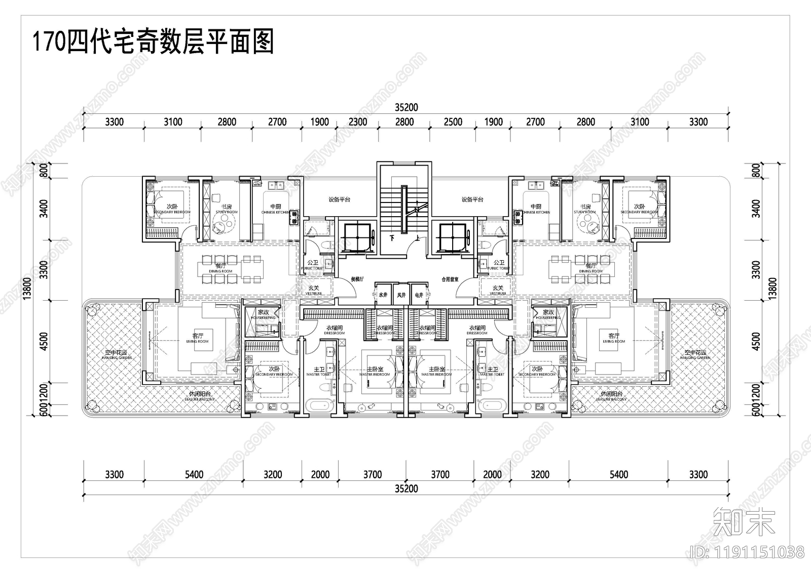 现代新中式住宅楼建筑cad施工图下载【ID:1191151038】