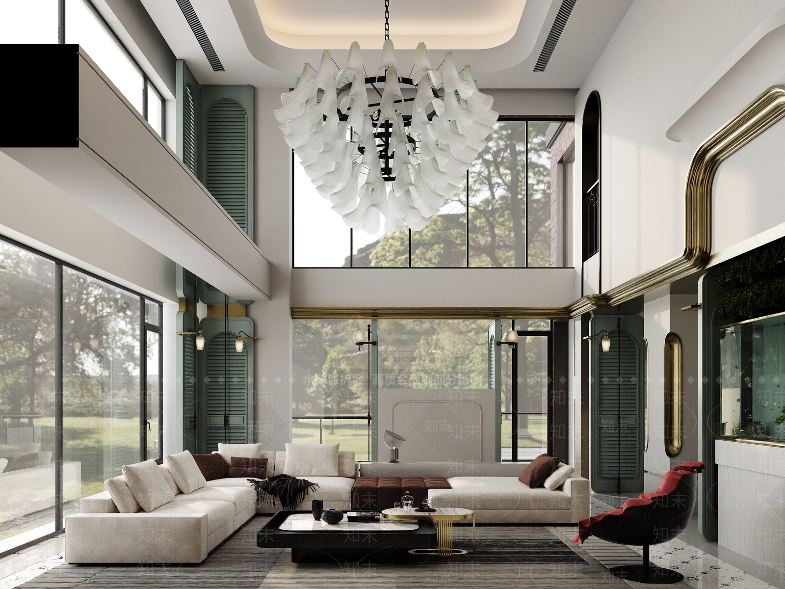 现代美式别墅客厅3D模型下载【ID:1191152475】