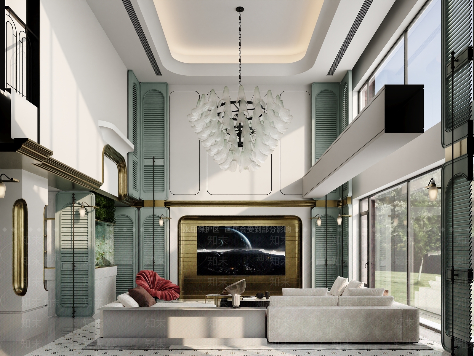 现代美式别墅客厅3D模型下载【ID:1191152475】