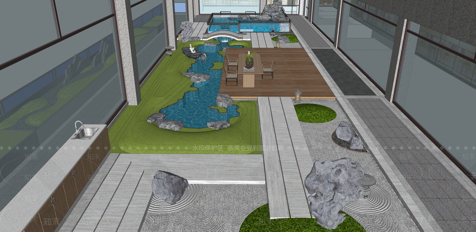 禅意简约屋顶花园SU模型下载【ID:1191153754】