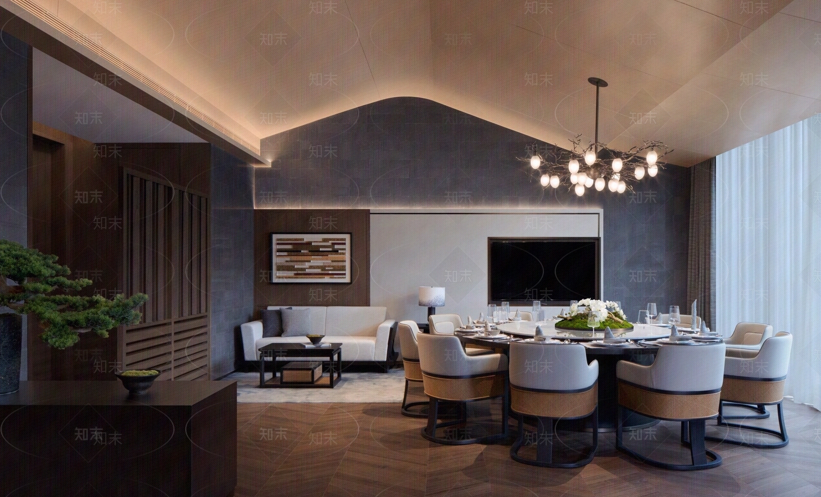 新中式轻奢餐厅贴图下载【ID:1191155612】