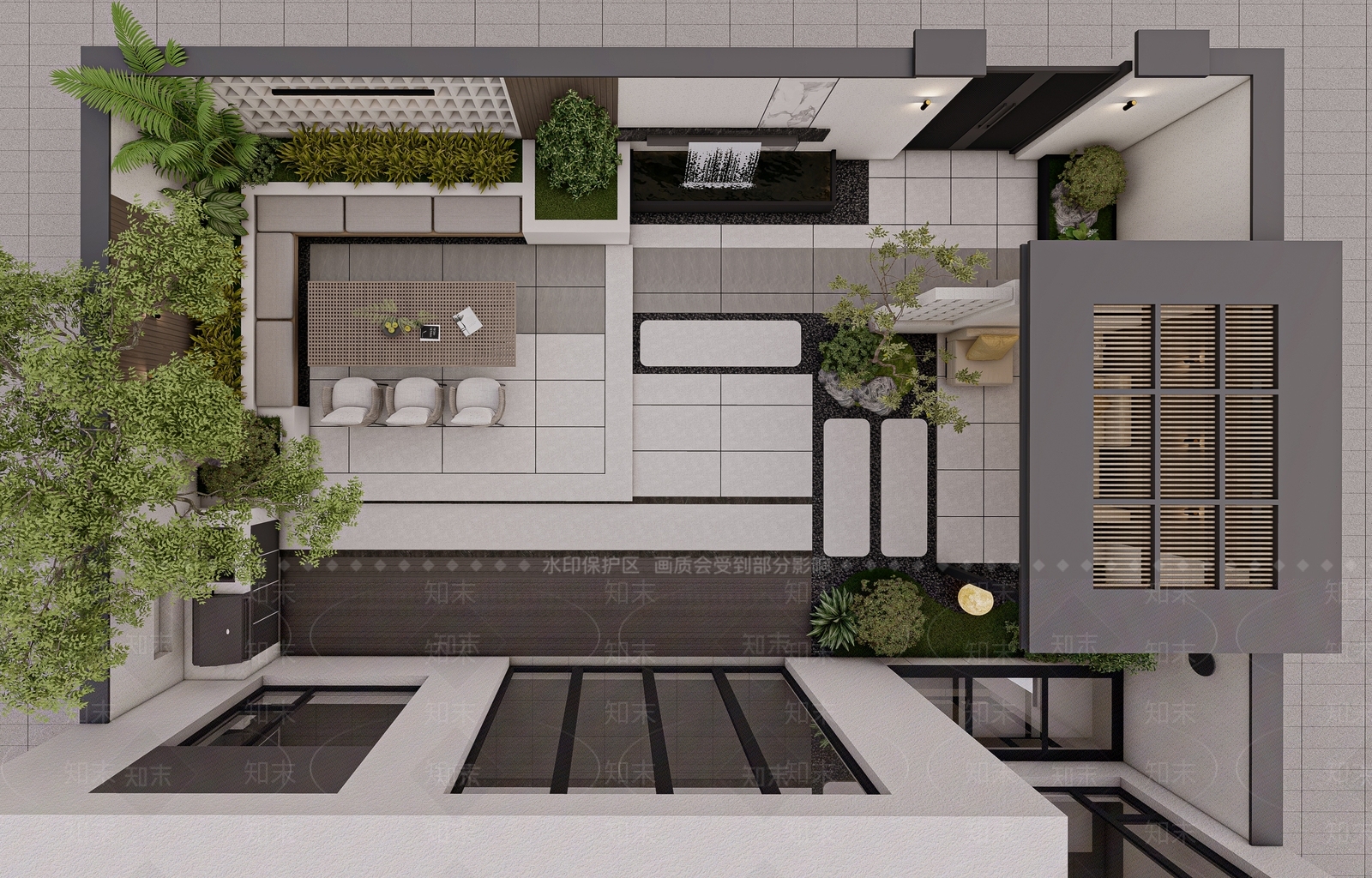 现代简约别墅庭院SU模型下载【ID:1191194316】