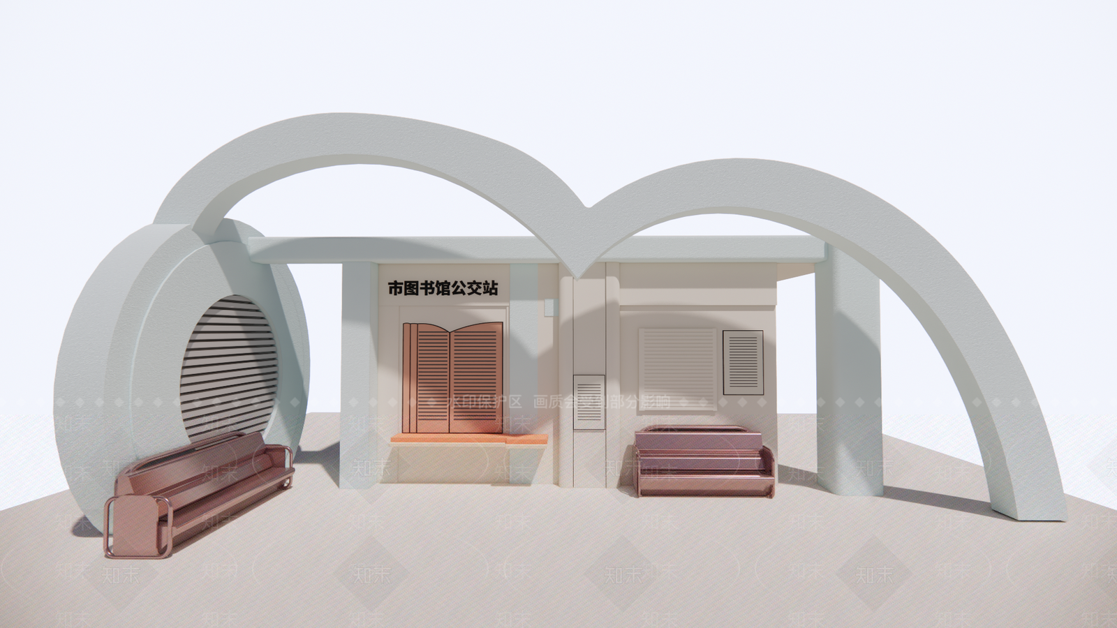 简约奶油汽车站SU模型下载【ID:1191159316】