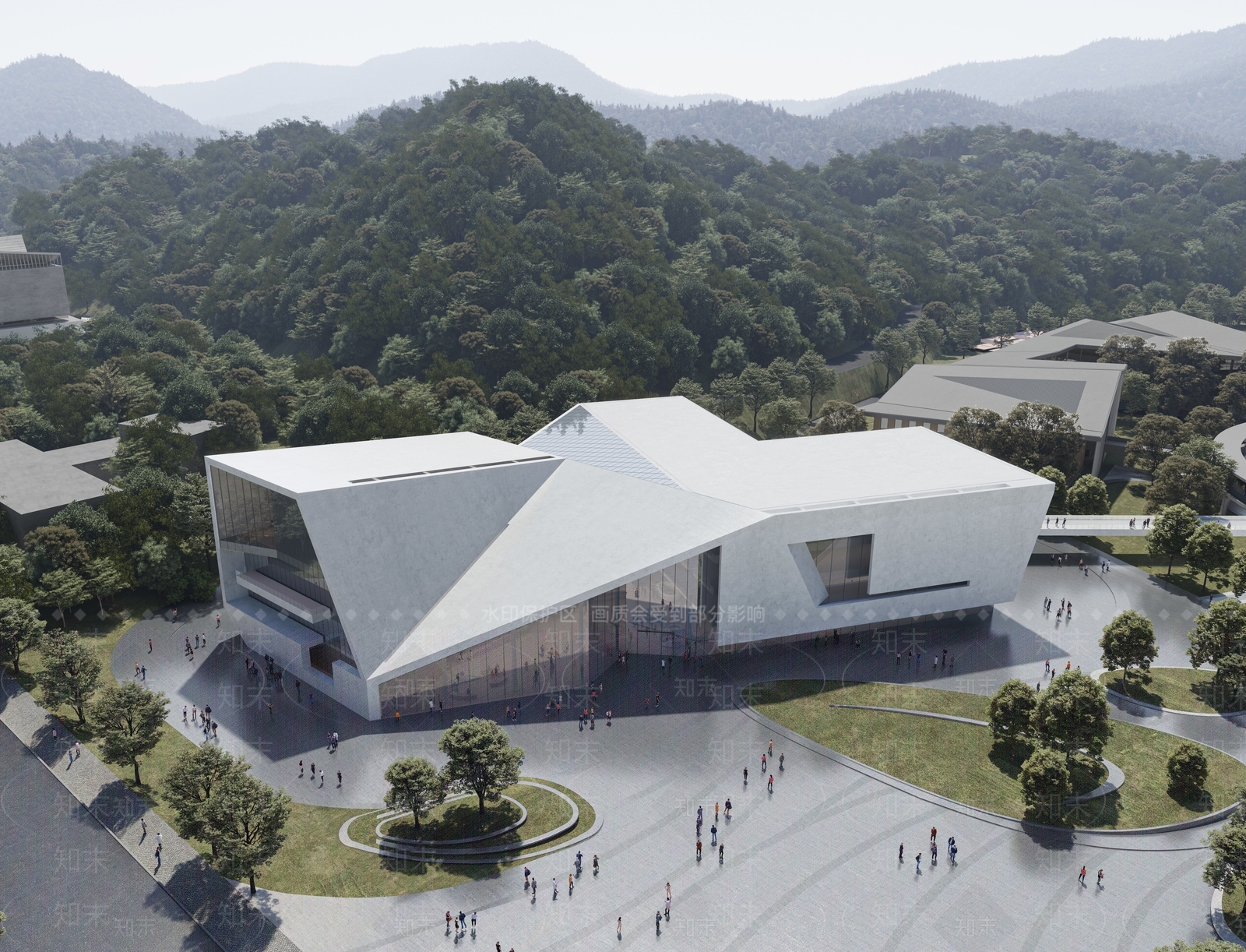 现代极简图书馆建筑SU模型下载【ID:1191165582】