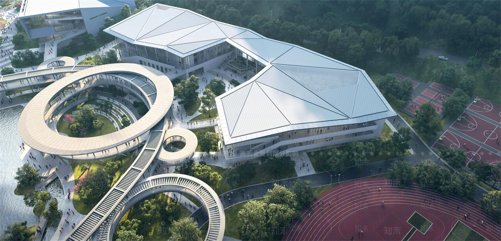 现代新中式学校建筑SU模型下载【ID:1191165922】