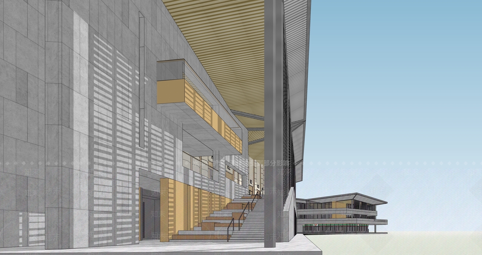 现代新中式学校建筑SU模型下载【ID:1191165922】