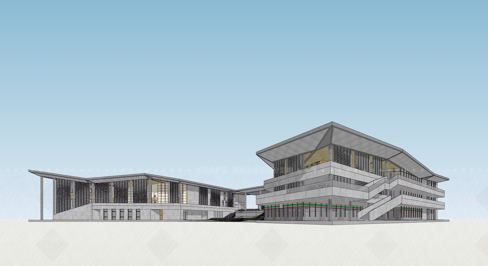 现代新中式学校建筑SU模型下载【ID:1191165922】
