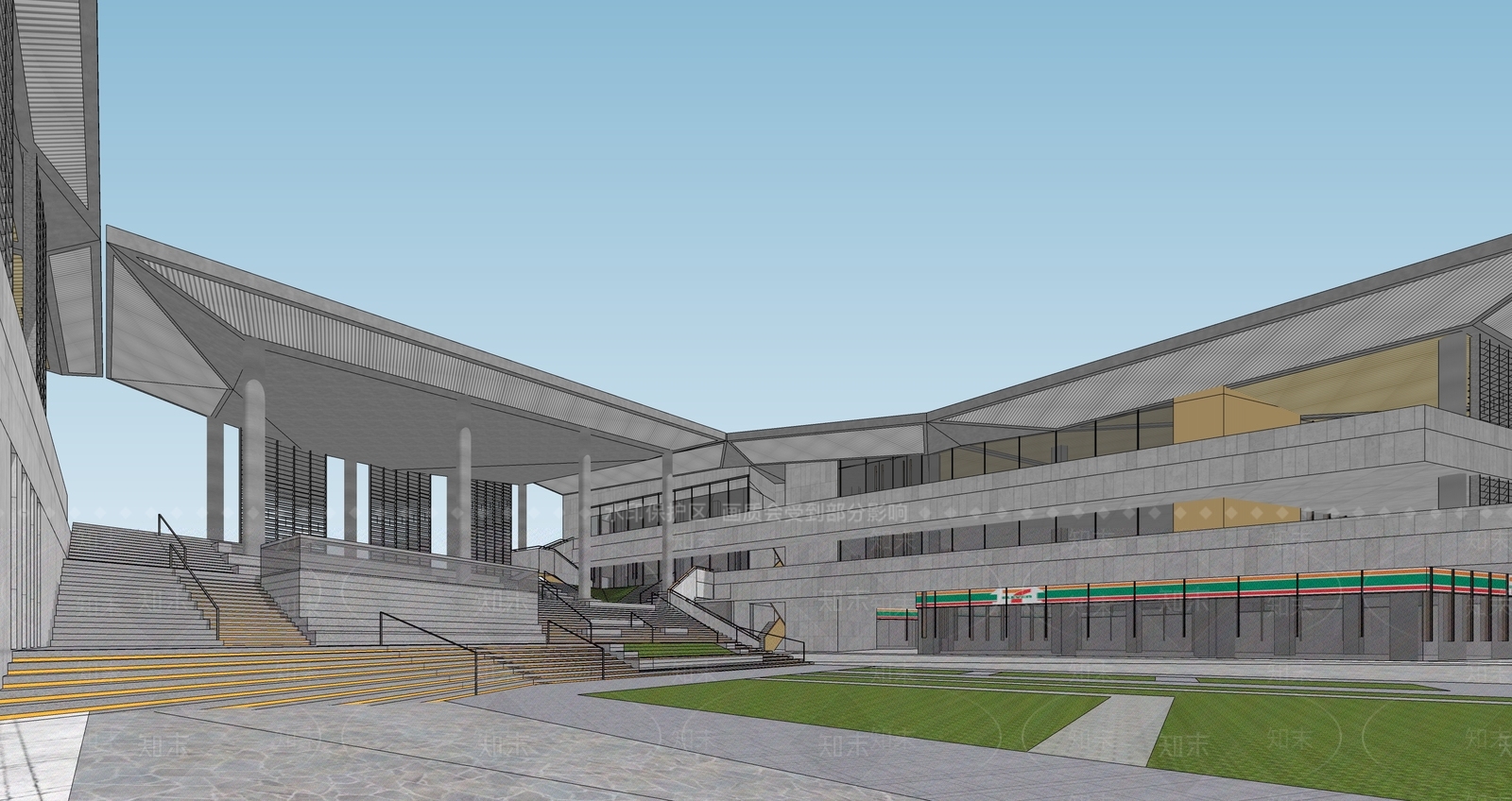 现代新中式学校建筑SU模型下载【ID:1191165922】