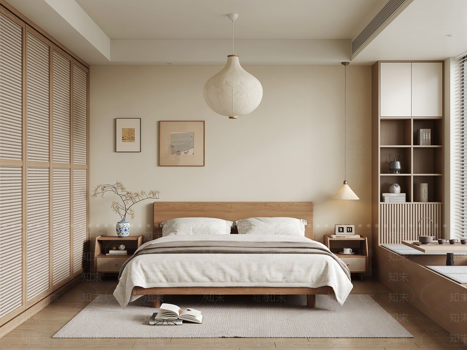 日式原木家居卧室3D模型下载【ID:1191166234】