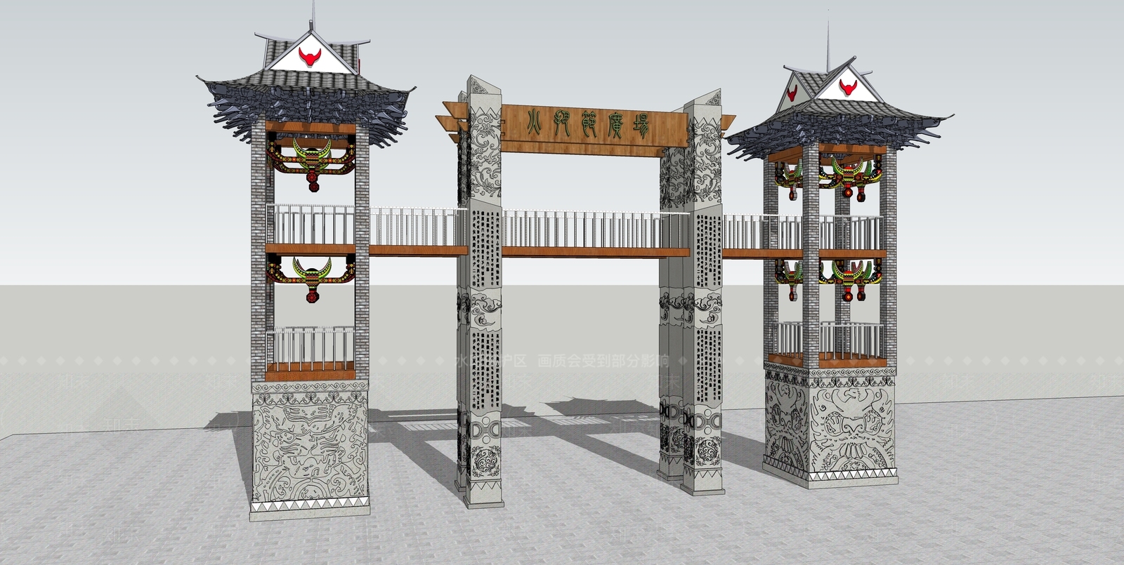 中式入口大门SU模型下载【ID:1191166473】