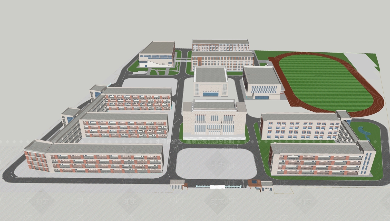 现代新中式学校建筑SU模型下载【ID:1191172440】