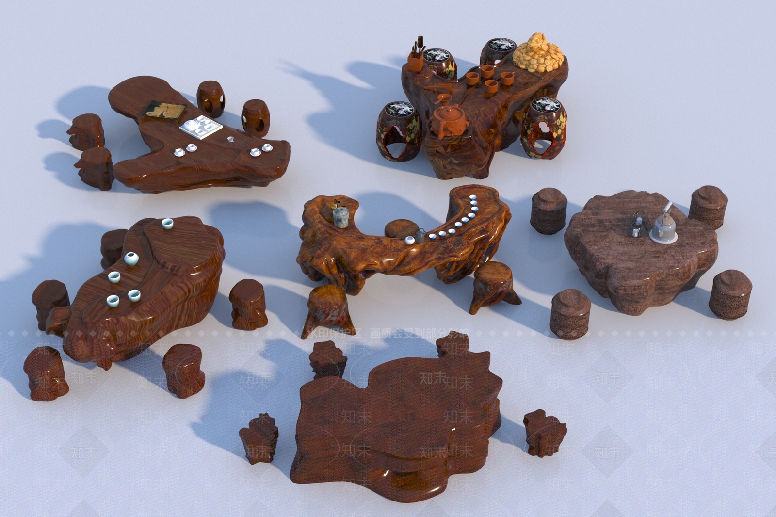 新中式茶桌椅3D模型下载【ID:1191175120】