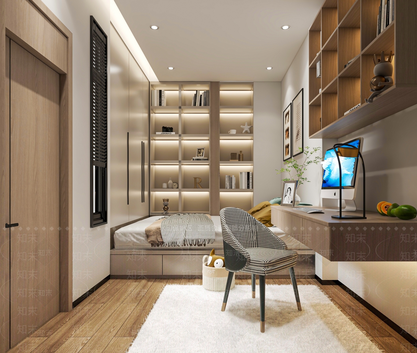 现代原木榻榻米卧室3D模型下载【ID:1191182019】