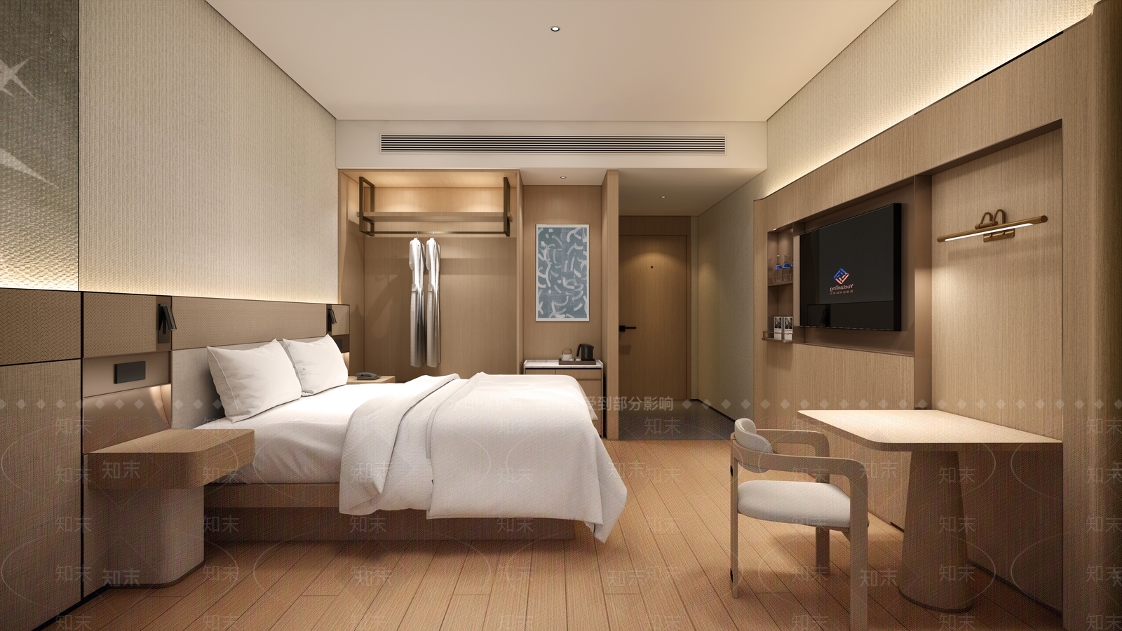 原木简约酒店客房SU模型下载【ID:1191183671】