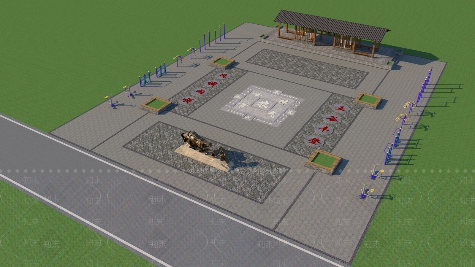 新中式中式广场景观3D模型下载【ID:1191188947】
