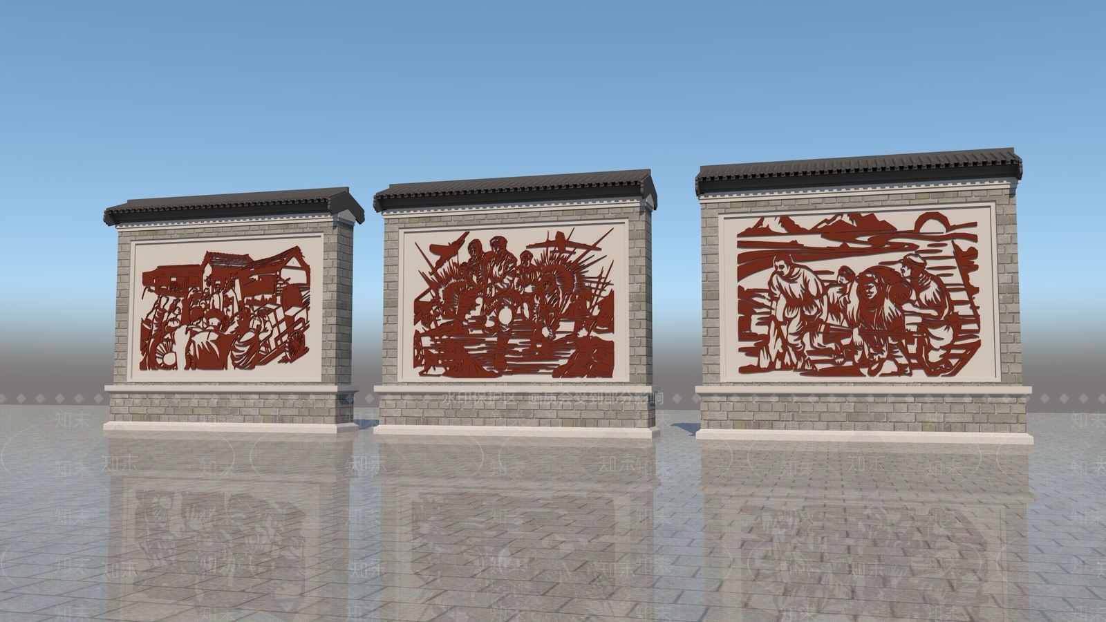 新中式中式景墙3D模型下载【ID:1191189170】