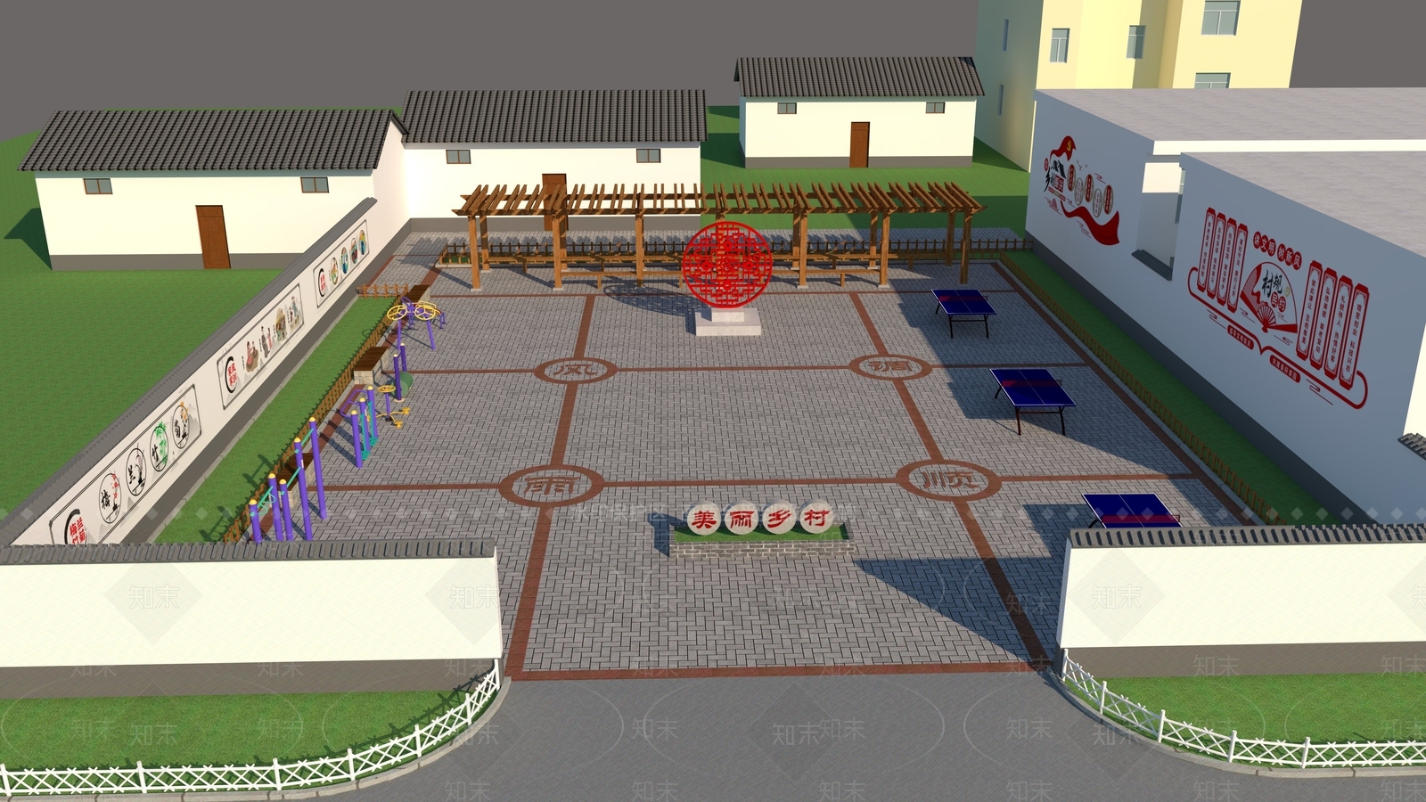 新中式中式广场景观3D模型下载【ID:1191189939】