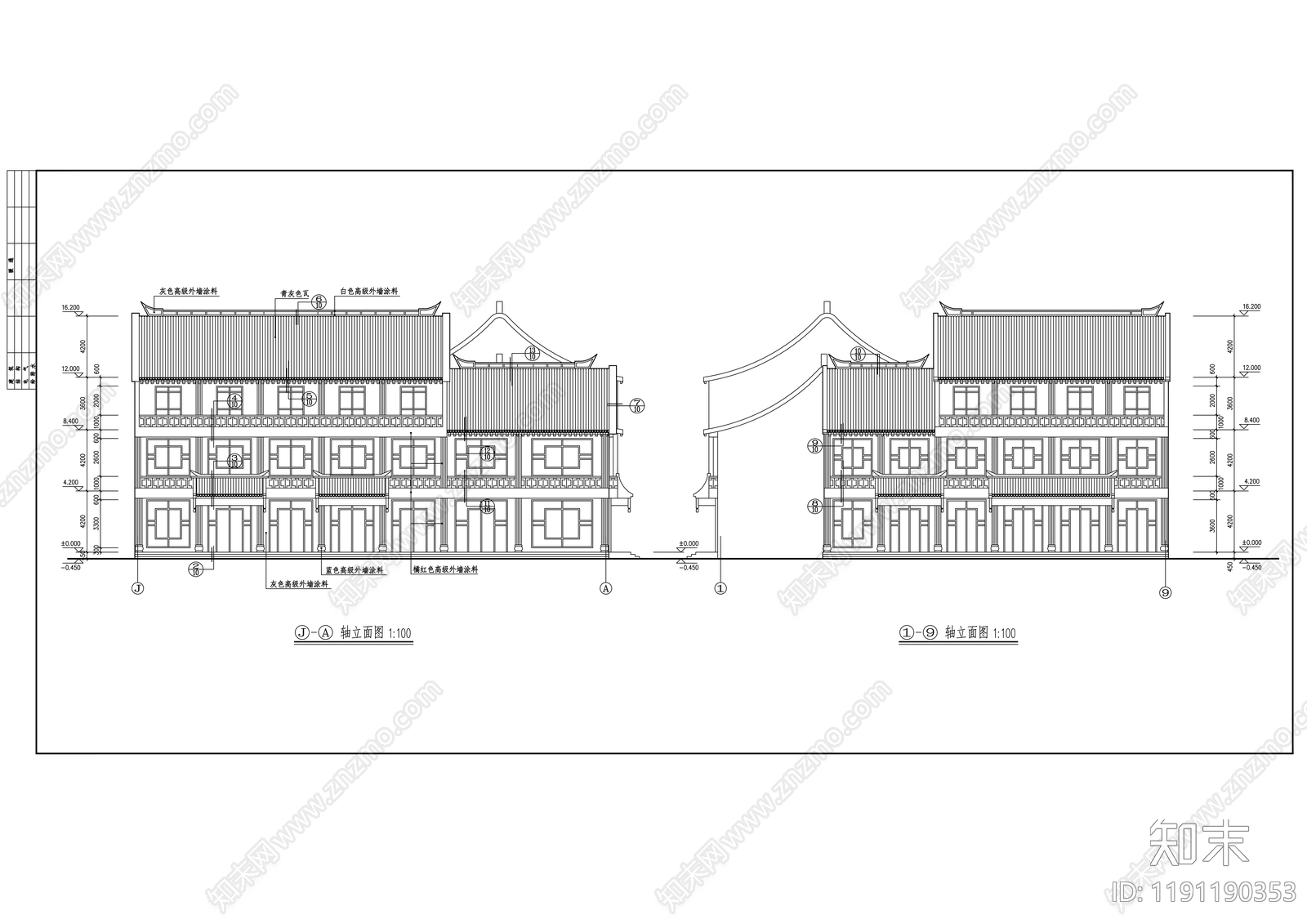 仿古建筑施工图下载【ID:1191190353】
