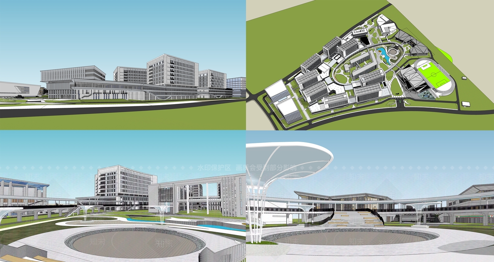 现代新中式学校建筑SU模型下载【ID:1191192339】