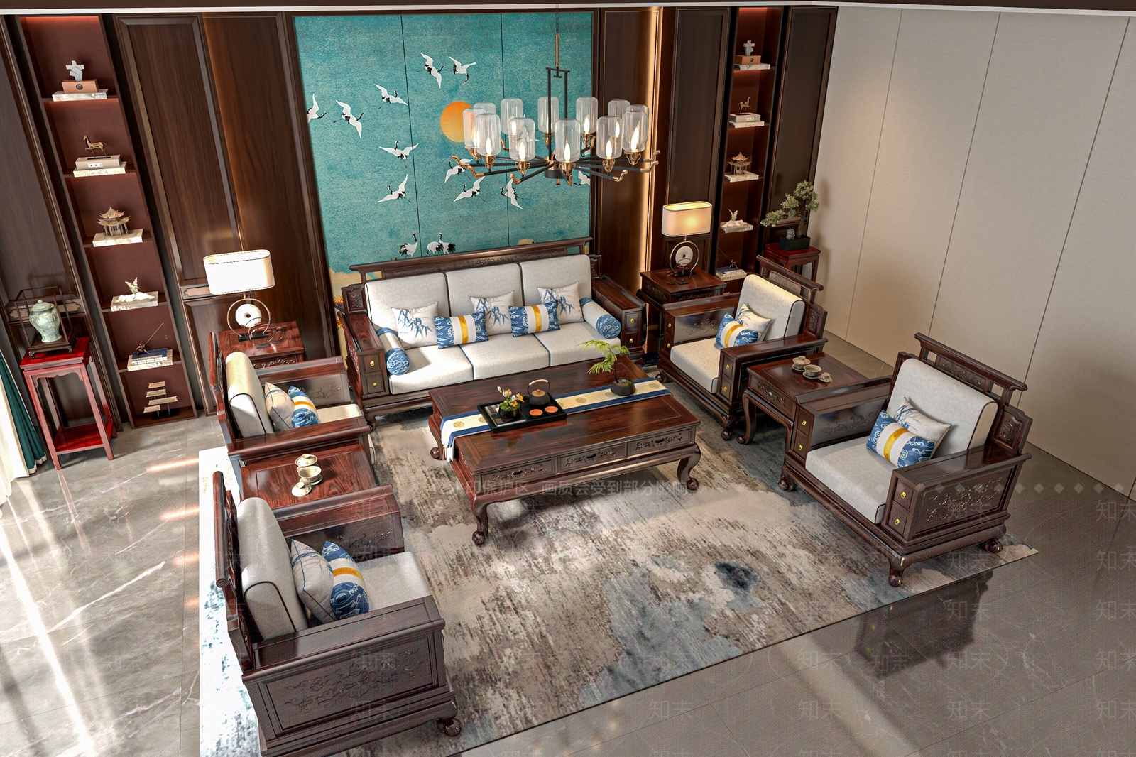 新中式中式沙发组合3D模型下载【ID:1191198659】