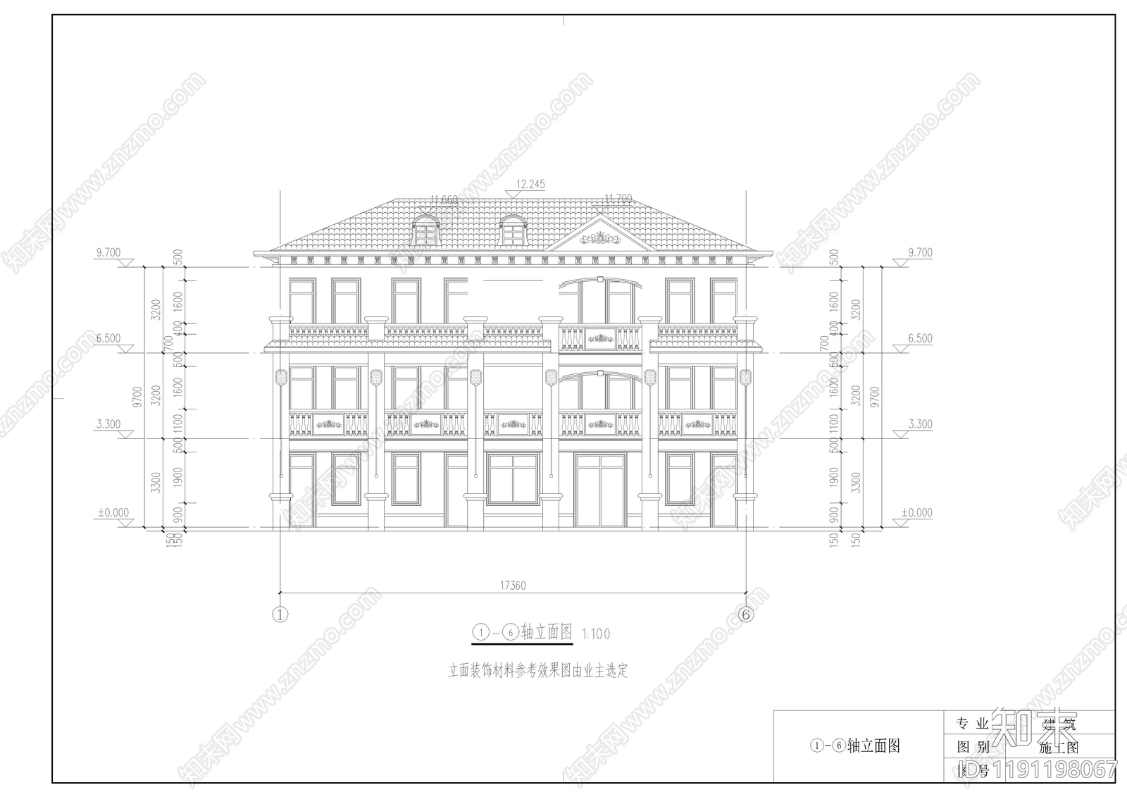 欧式民宿建筑cad施工图下载【ID:1191198067】