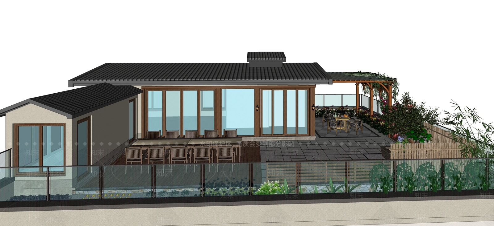 现代屋顶花园SU模型下载【ID:1191201512】