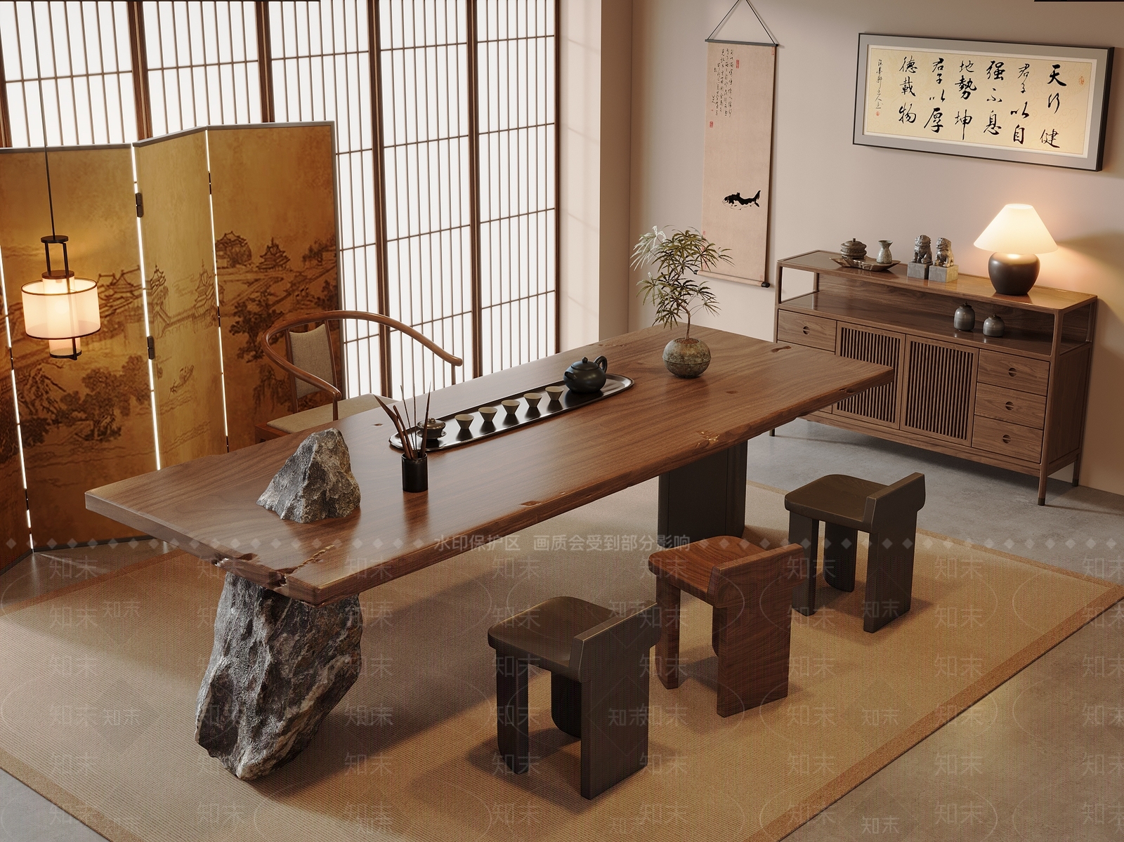 新中式中式茶室SU模型下载【ID:1191213242】