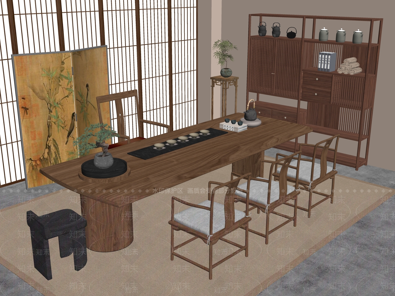 新中式中式茶室SU模型下载【ID:1191213455】