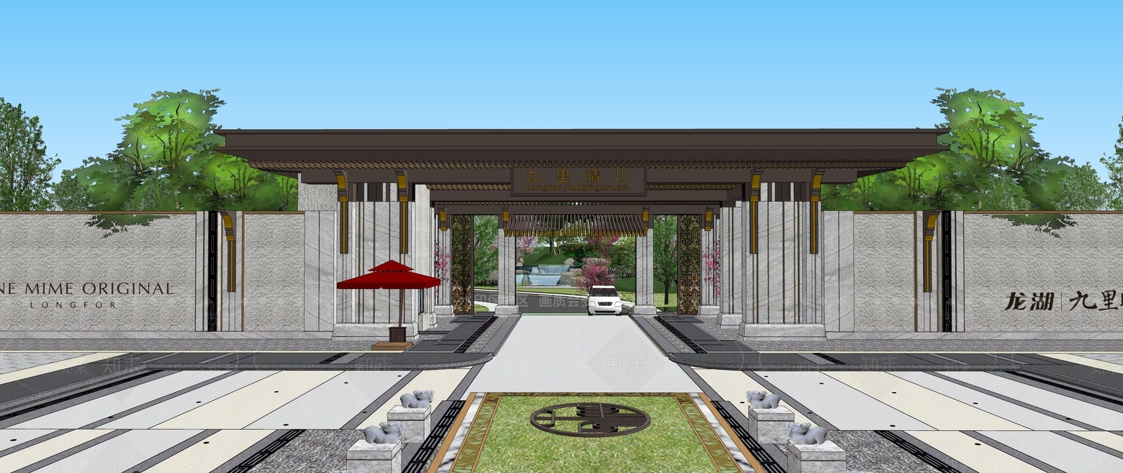 现代新中式入口大门SU模型下载【ID:1191214428】