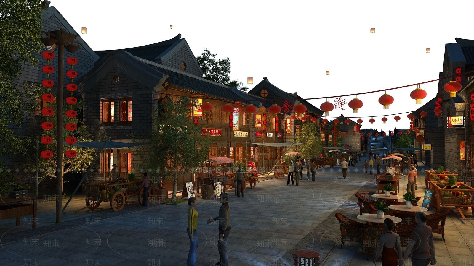 现代古建商业街3D模型下载【ID:1191215396】