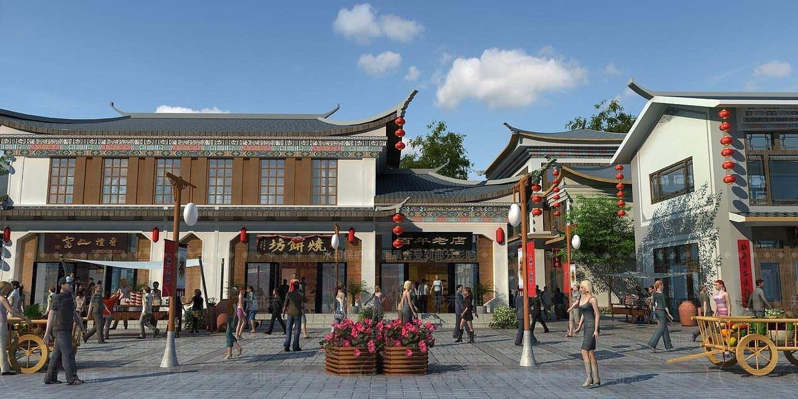 现代古建商业街3D模型下载【ID:1191215400】