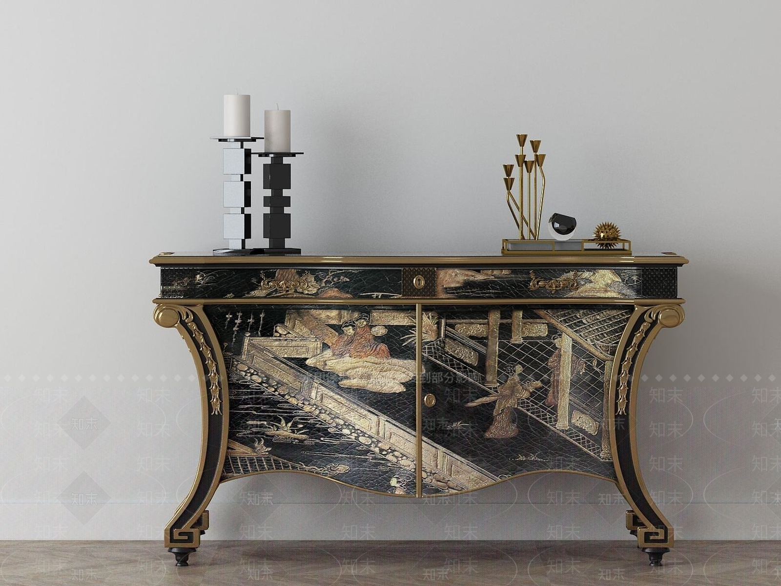 现代家具饰品组合玄关柜3D模型下载【ID:1191222184】