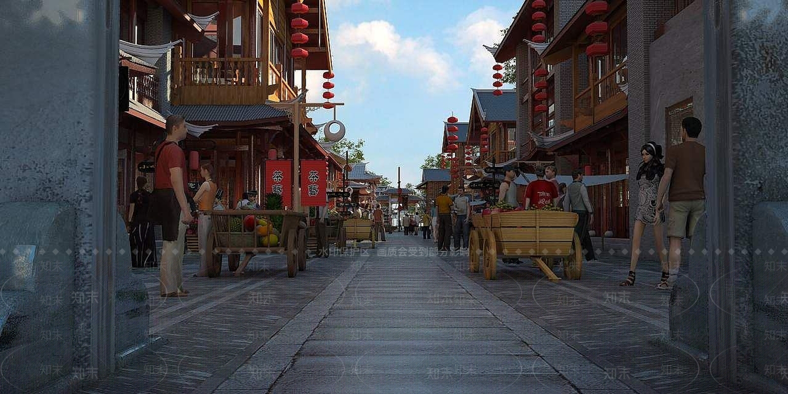 现代古建商业街3D模型下载【ID:1191222407】