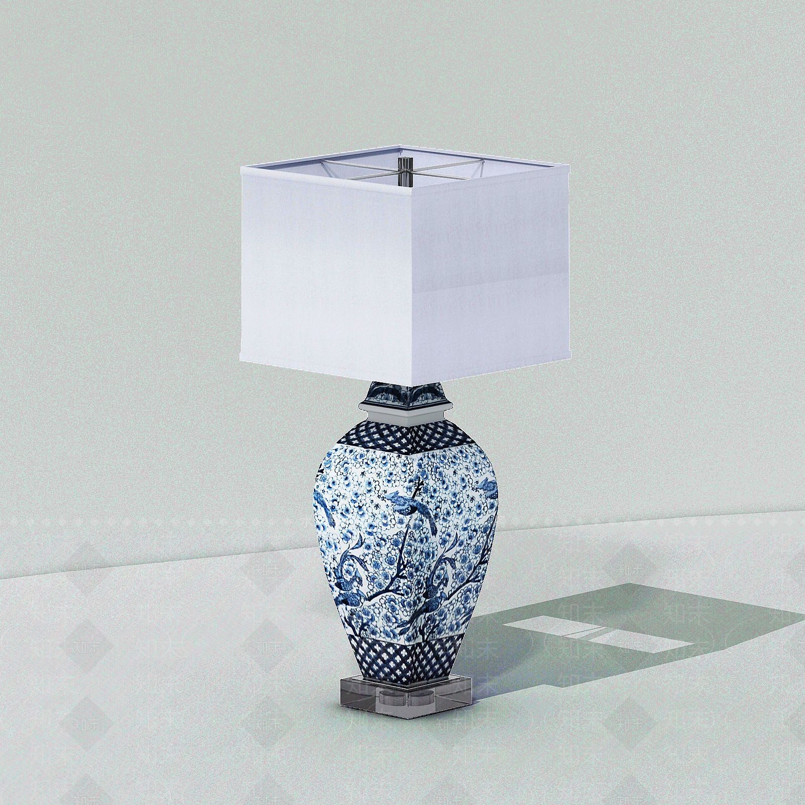 现代青花瓷台灯3D模型下载【ID:1191223962】